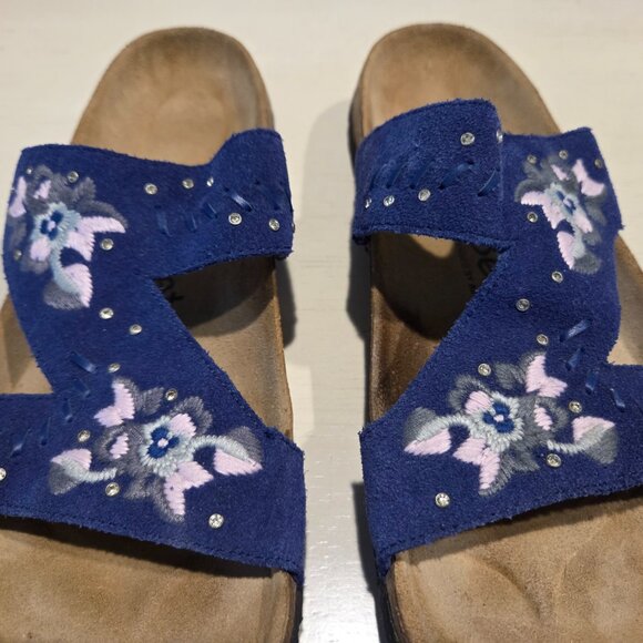 Birkenstock Betula Zara Suede Sandals Blue/Pink/Gray with Rhinestones - Picture 2 of 4
